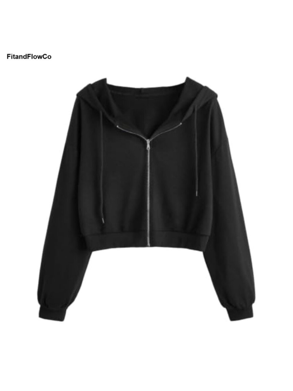 Cropped Zip Up Hoodie Sweatshirt Polyester Cotton Loose Fit Long Sleeve